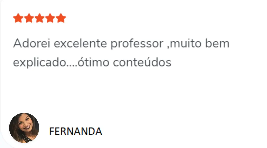 Avaliação de Fernanda sobre o curso de Excel
